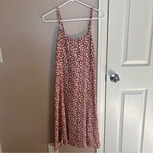 Girl’s L 12 Rust Red Floral Midi Sundress Rayon Spaghetti Strap Boho Cottagecore